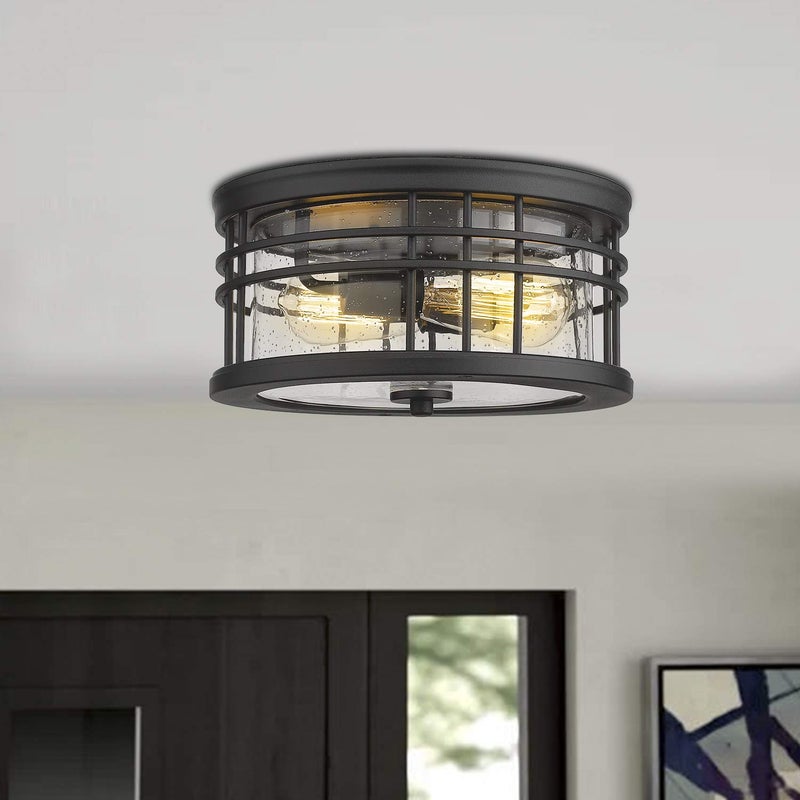 zeyu Industrial Ceiling Light, Farmhouse Flush Mount Ceiling Light 12 Inch, Black Finish with Seeded Glass, ZW01-F BK-R - Image 5